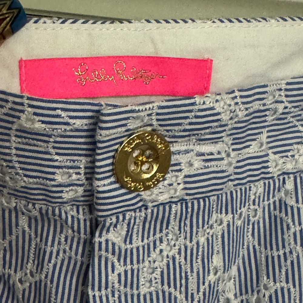 NWT Lilly Pulitzer Shorts Buttercup Resort Blue Crew White Eyelet Scalloped 10 - Picture 3 of 13